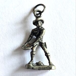 Vintage gold rush charm prospector pendant silver tone detailed figural